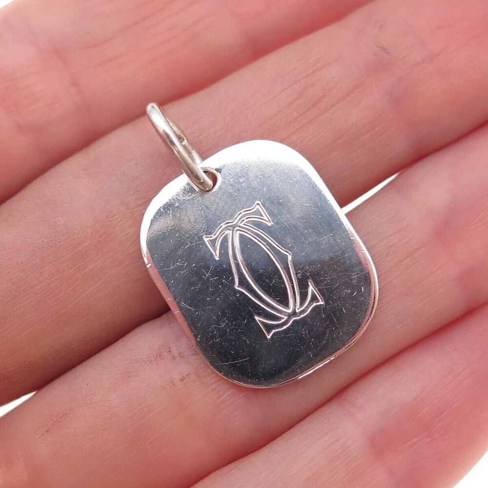 Cartier 925 Sterling Silver Vintage Engraved Logo Tag Charm Pendant